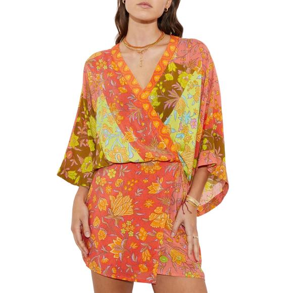 BOTEH Dresses & Skirts - NEW BOTEH alvita silk robe dress in melon patchwork Size S 4-6